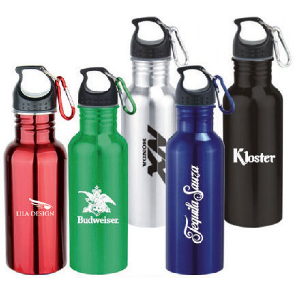 Logo Printed 22 Oz. Wide Mouth Stainless Steel Water Bottle with Carabiner
