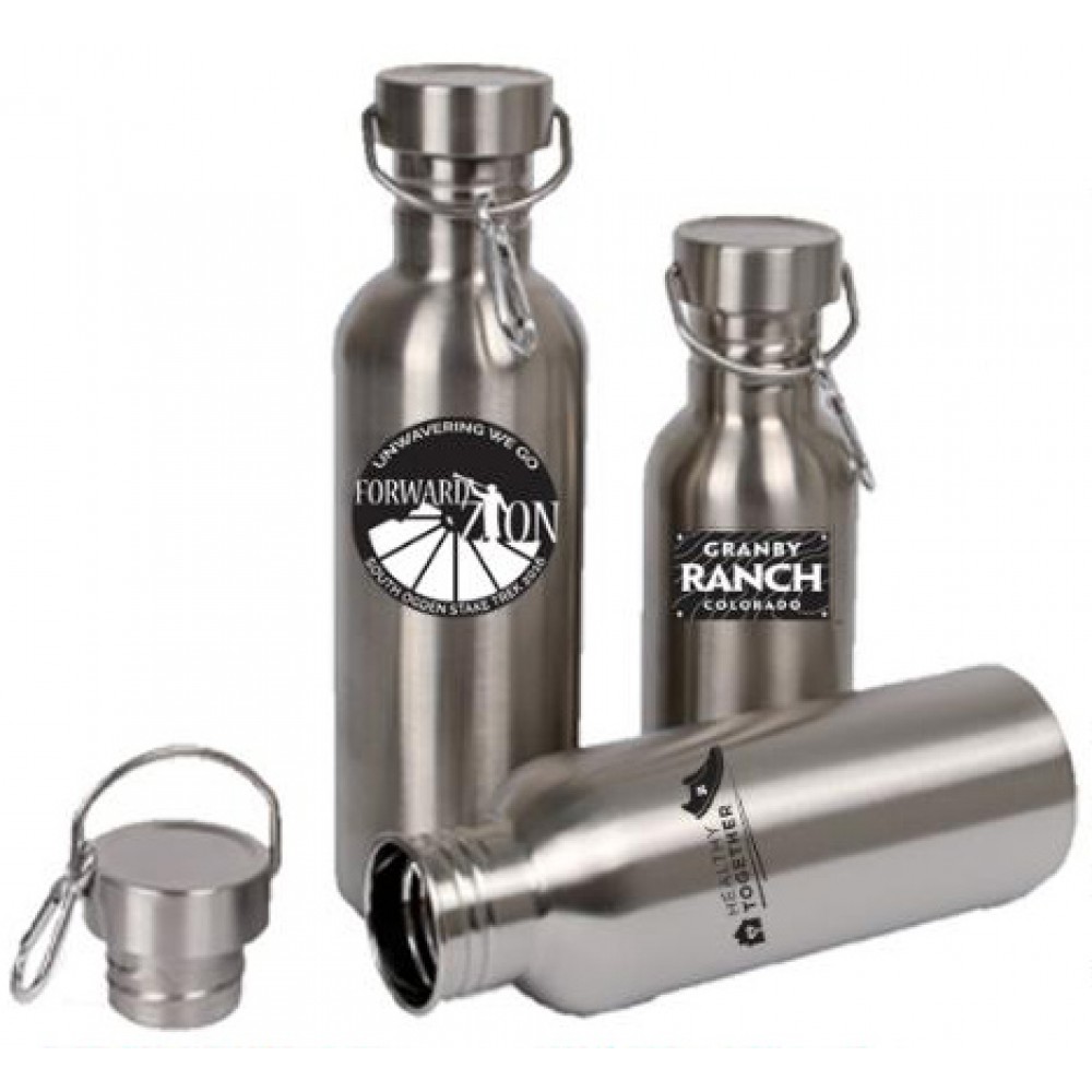 16 Oz Stainless Steel Sports Bottle With Metal Lid And Carabiner Custom Branded 16 Oz Stainless Steel Sports Bottle With Metal Lid And Carabiner Custom Branded
