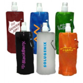 Plastic foldable water bottle with sip thru lid, 22 oz Logo Printed