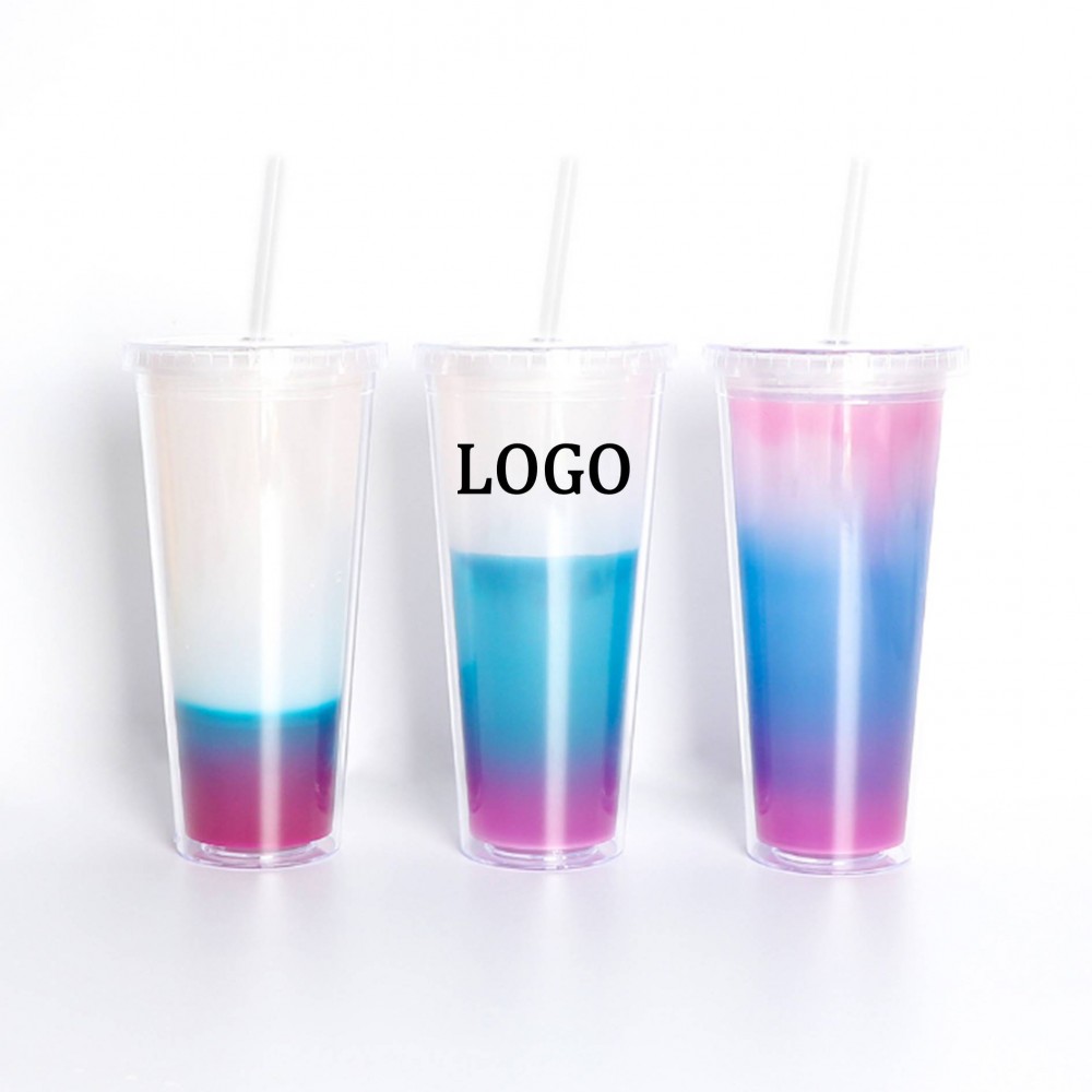20oz. Double Wall Color Changing Straw Tumbler with Logo