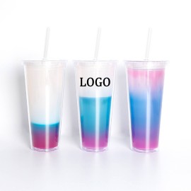 20oz. Double Wall Color Changing Straw Tumbler with Logo