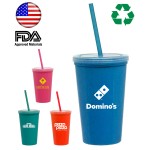 16 Oz. Double Wall Tumbler Travel Cup w/Straw - USA Made Custom Imprinted
