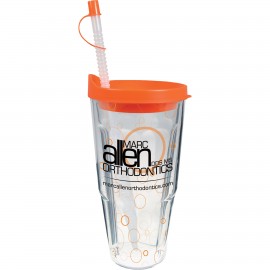 Logo Branded 24 Oz. Double Wall Thermal Travel Tumbler - Clear Insert