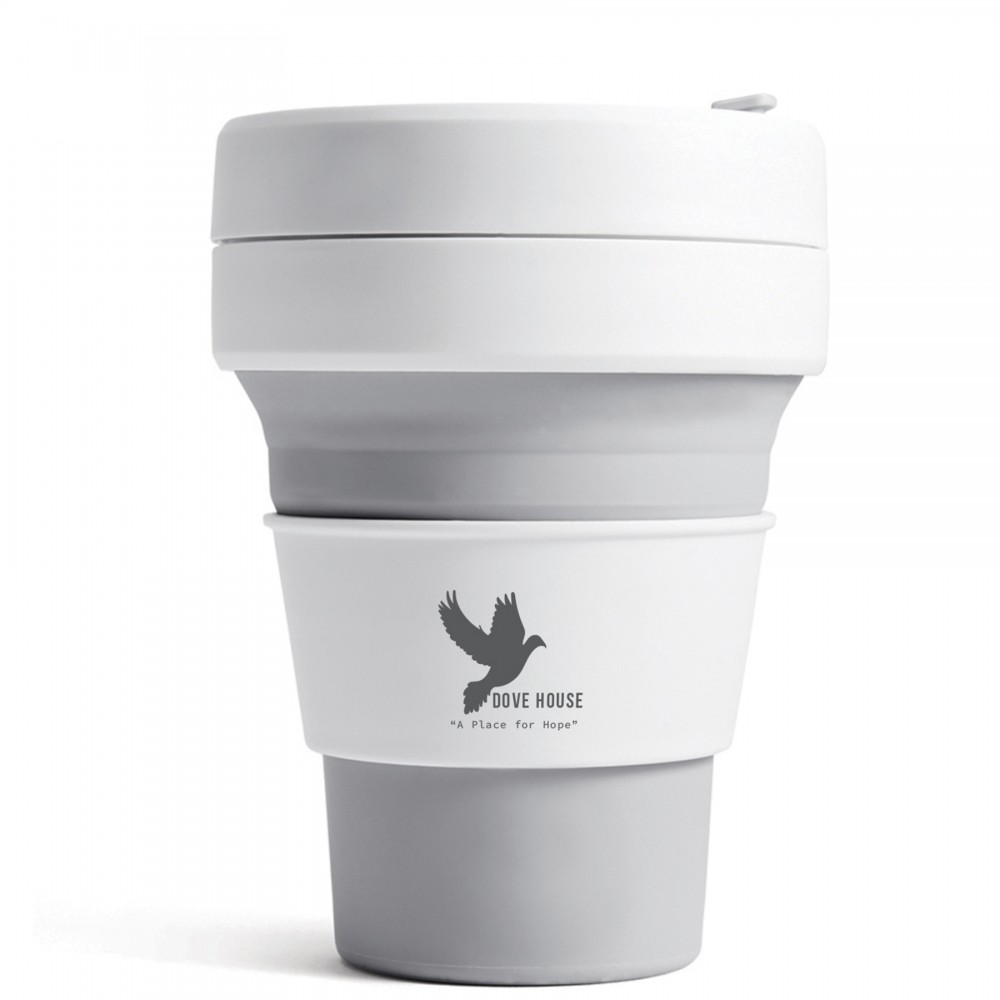 12 Oz. Stojo Pocket Cup w/White Sleeve (Dove) Custom Branded 12 Oz. Stojo Pocket Cup w/White Sleeve (Dove) Custom Branded