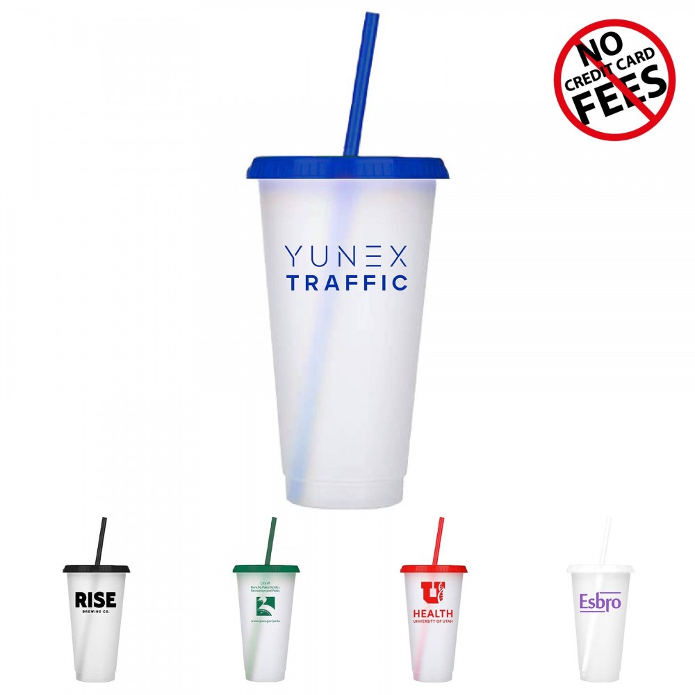 Customized Reusable Plastic Tumbler with colored lid & Straw