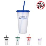 Reusable Plastic Tumbler with colored lid & Straw with Logo