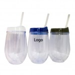 Double Wall Plastic Mug with Lid and Straw with Logo
