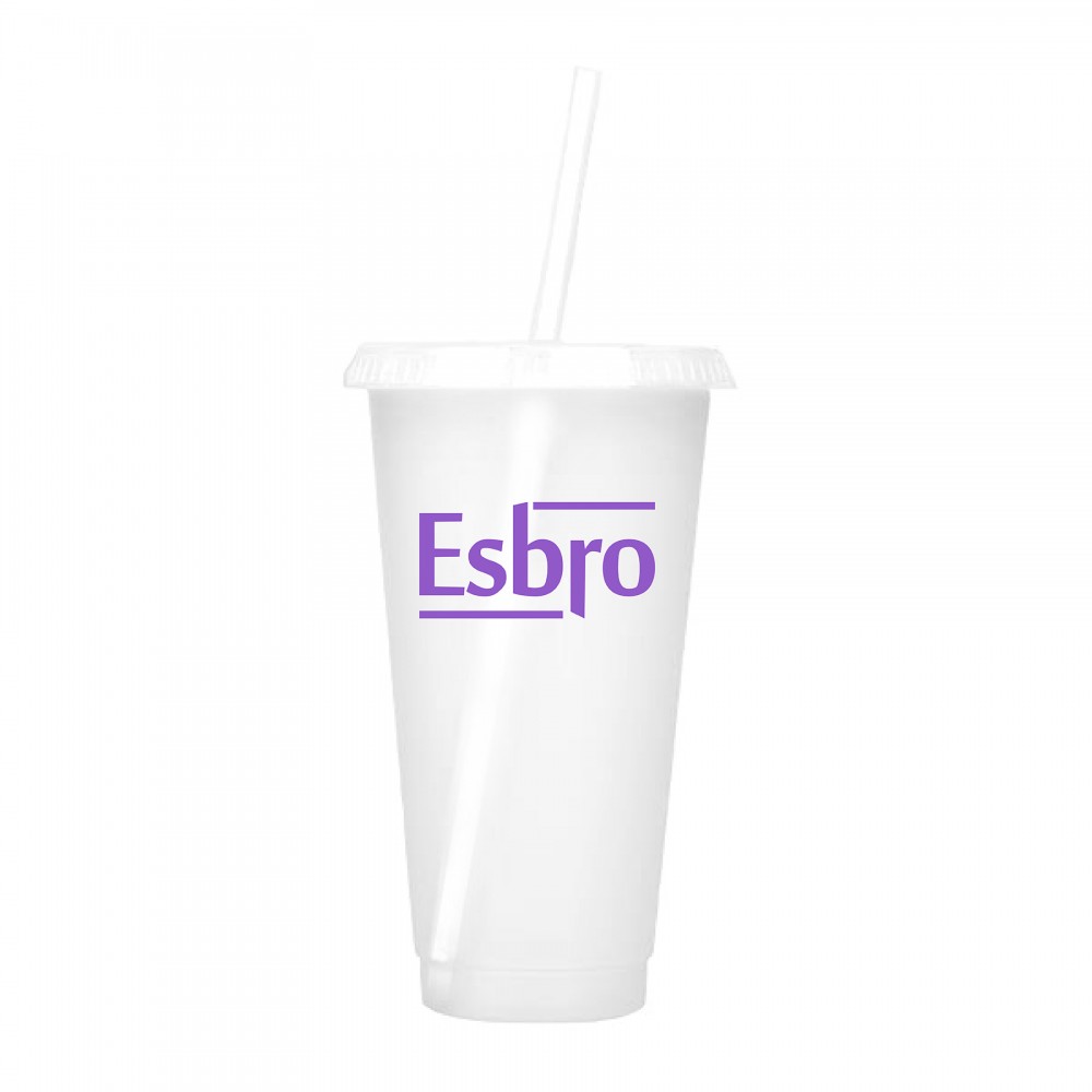 Reusable Plastic Tumbler with colored lid & Straw with Logo