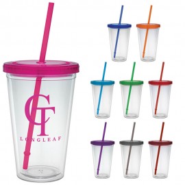 16 Oz. Carnival Cup w/Colored Straw & Colored Lid with Logo