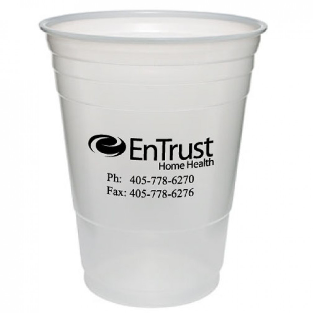 Logo Branded 16 Oz. Translucent Large Plastic Party Cup (Offset Printing)