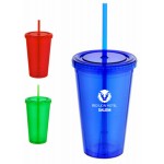 16 Oz. Double Wall Tumbler Acrylic Cup W/Retractable Straw Custom Branded