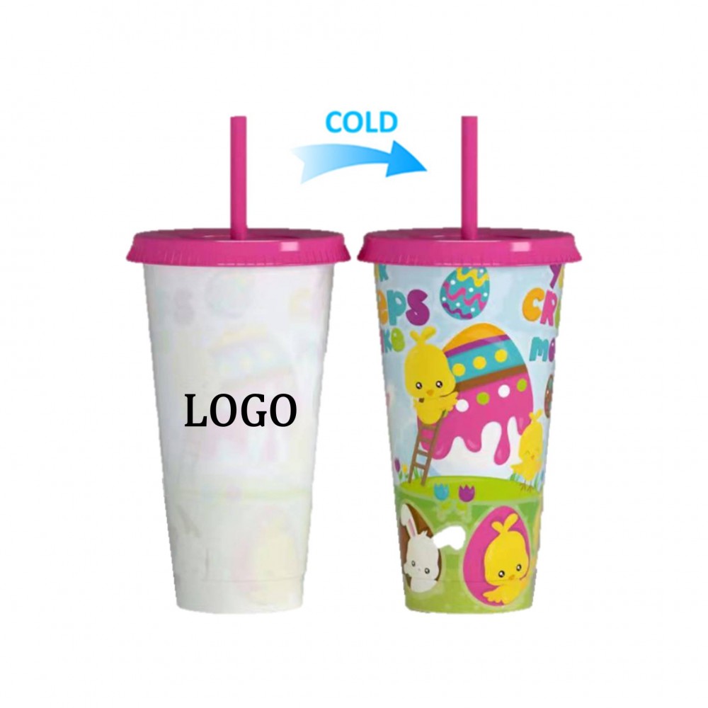 24oz. Plastic Color Changing Straw Cup with Logo
