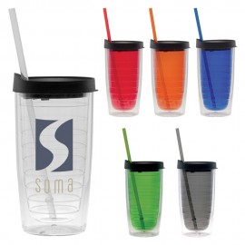 Promotional 15 Oz. Fun Cup Collection Tumbler w/Color Straw & Black Lid