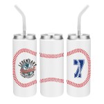 Personalized 20 OZ. Baseball Design Vacuum Tumbler With colored Straw