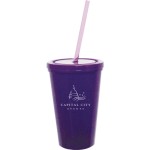 Custom Imprinted 16 Oz. Double Wall Tumbler w/Snap On Lid & Straw