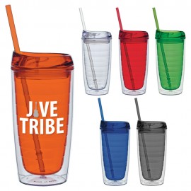 15 Oz. Cool Cup Collection Cup w/Color Matching Lid & Straw with Logo