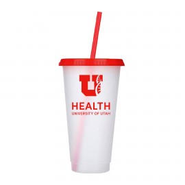 Reusable Plastic Tumbler with colored lid & Straw with Logo
