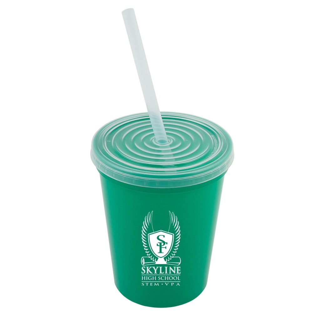 16 Oz. Stadium Cup with Lid and Straw with Logo