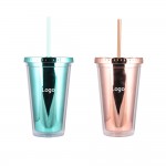 Double Wall Insulated Tumbler with Lid and Straw with Logo