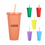 24oz Glitter Color Changing Plastic Straw Tumbler with Logo
