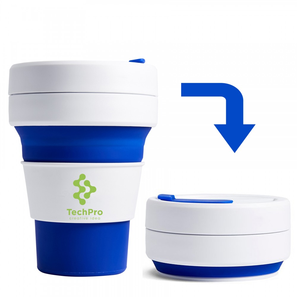 Custom Imprinted 12 Oz. Stojo Pocket Cup w/White Sleeve (Blue) Custom Imprinted 12 Oz. Stojo Pocket Cup w/White Sleeve (Blue)