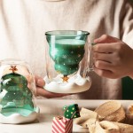 Customized Christmas Tree Double Wall Insulated Glasses Tea Cup