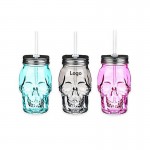 Promotional Creative Skull Shape Plastic Tumbler with Lid and Straw