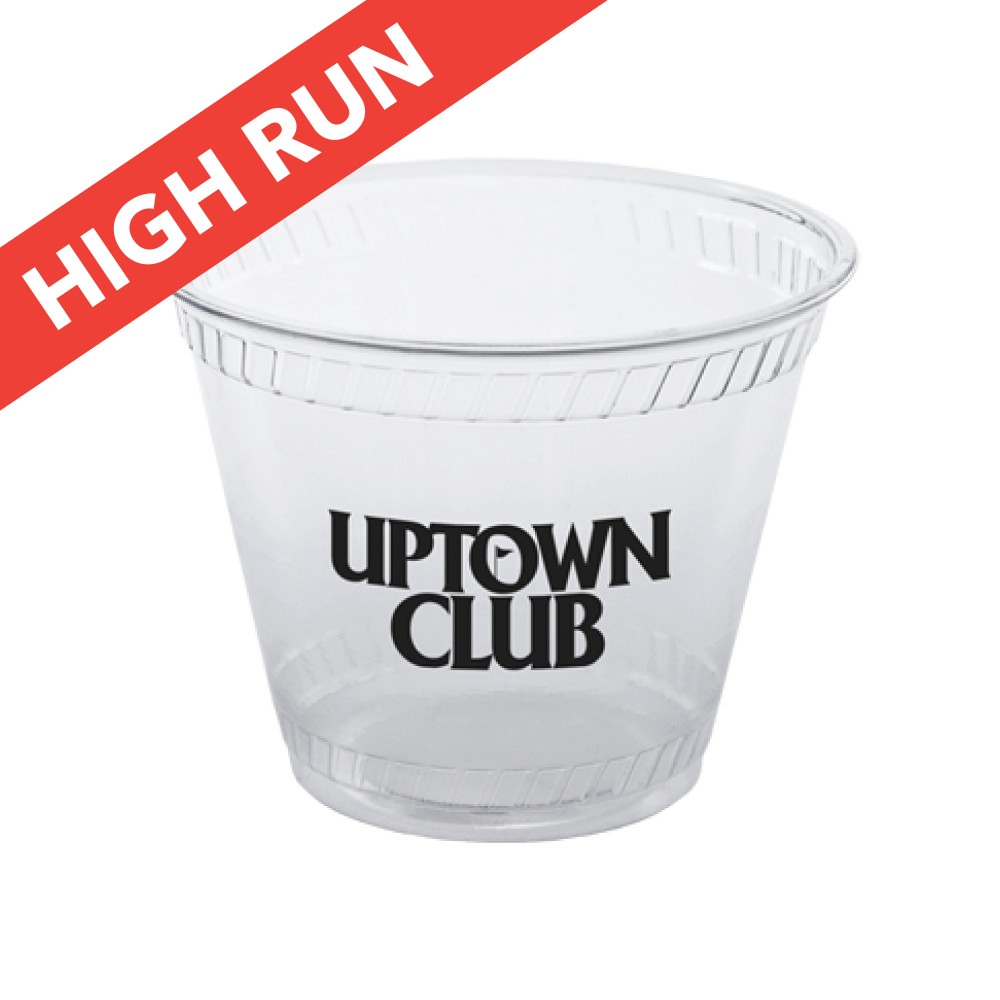 9 oz. Squat PET Plastic Cup - High Run with Logo