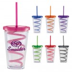 16 Oz. Carnival Cup w/Color Curly Straw & Color Lid with Logo
