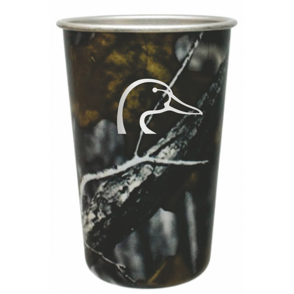 16 oz. Camo Stainless Steel Pint Glass w/Rolled Rim with Logo