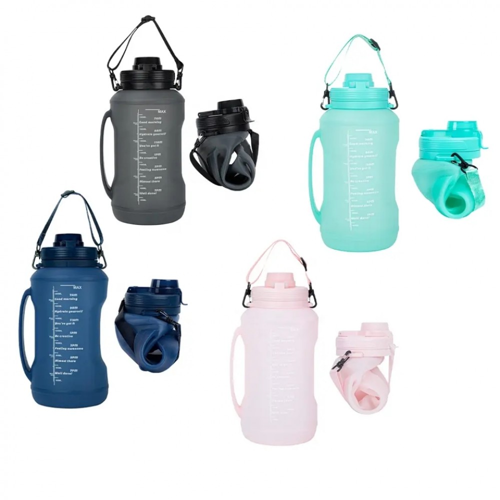 Collapsible Water Bottle with Straw and Time Marker with Logo