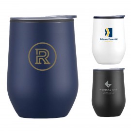 Logo Branded 12 oz. Stainless Coffee Stemless Wine Tumbler w/ Lid