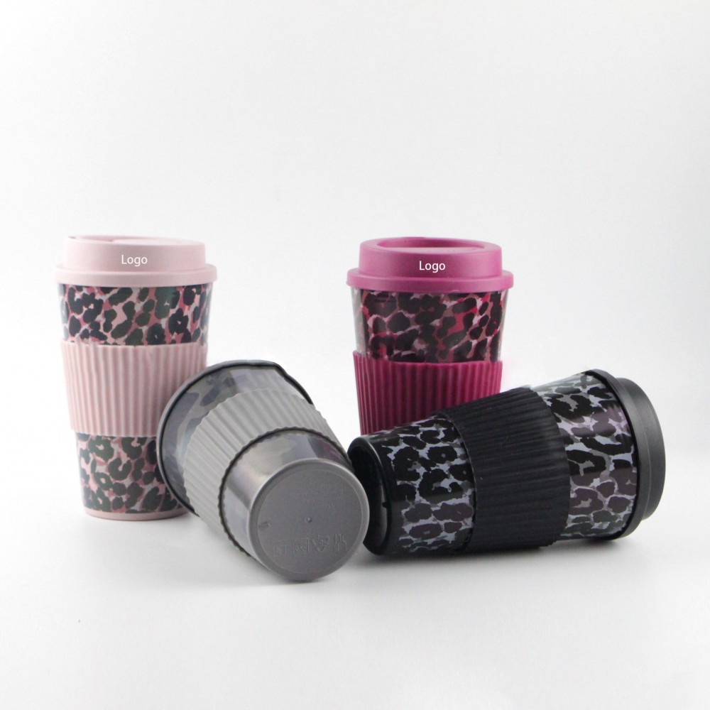 Camouflage Plastic Coffee Cup with Lid and Sleeve with Logo