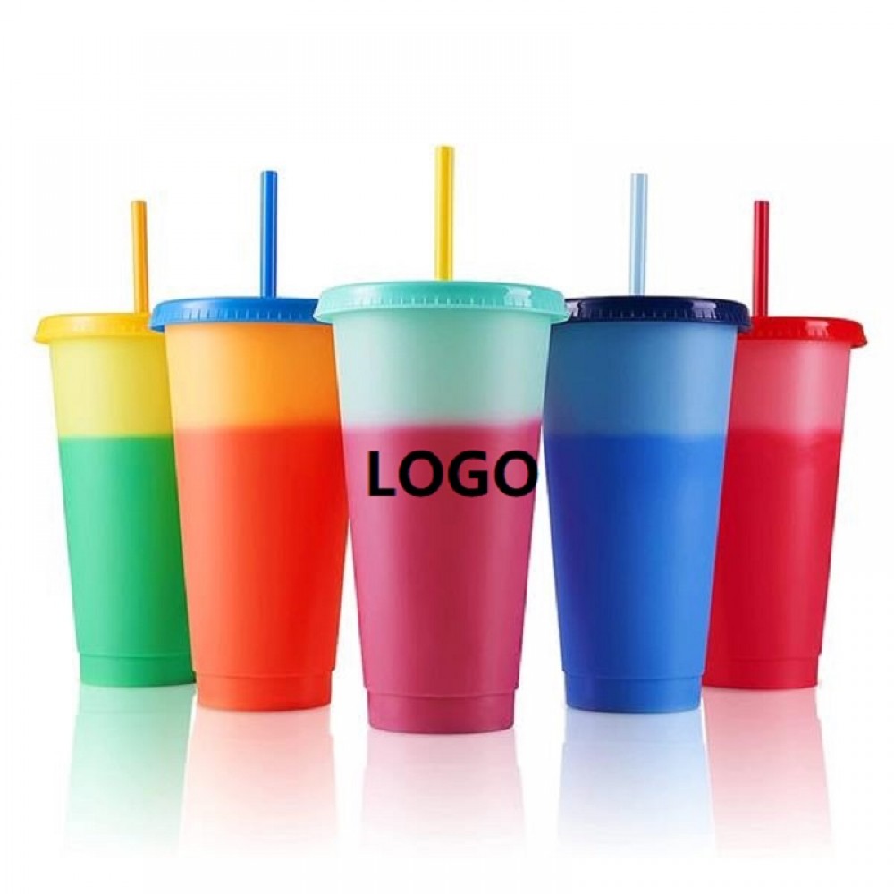 Customized 24oz Color Changing Tumbler with Lids and Straws