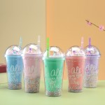 Logo Branded 16oz Double Wall Drinking Cup With Straw