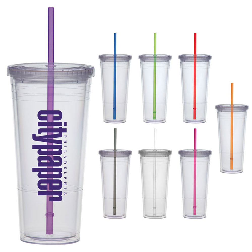 24 Oz. Carnival Cup w/Color Straw & Clear Lid with Logo