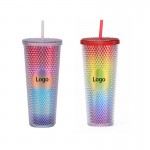 Double Wall Studded Tumbler with Lid and Straw with Logo