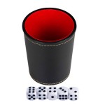 Custom Branded Dice Cups PU Leather and Red Velvet Lined, (Includes 5 White Six-Sided Dice)