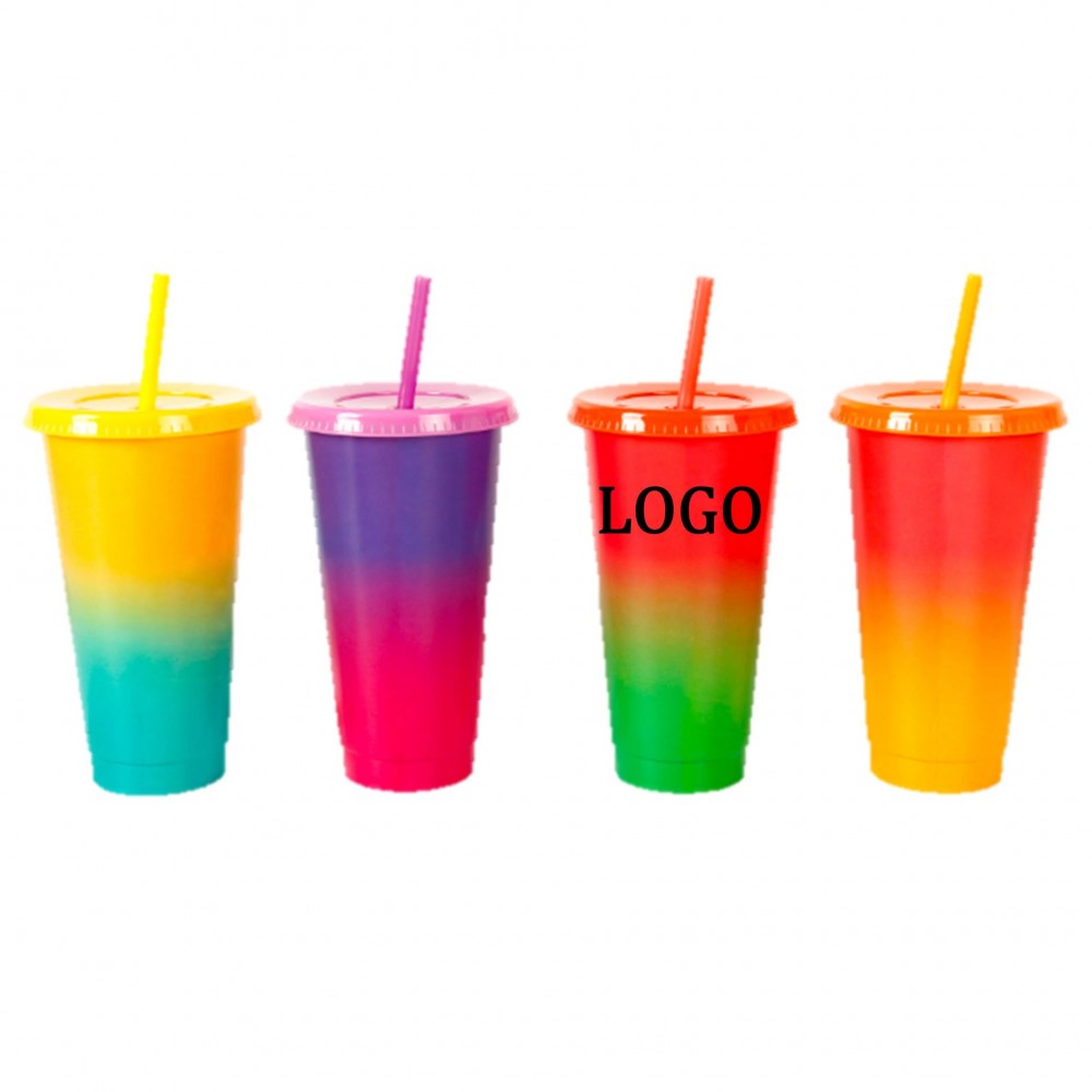 24oz. Heat Color Changing Straw Cup with Logo