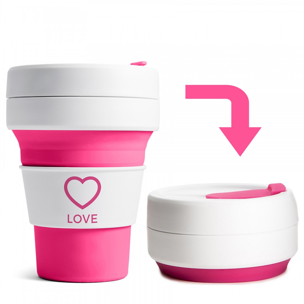 12 Oz. Stojo Pocket Cup w/White Sleeve (Pink) Logo Printed 12 Oz. Stojo Pocket Cup w/White Sleeve (Pink) Logo Printed