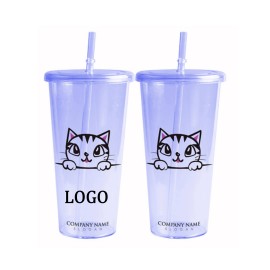 20oz. Color Changing Plastic Straw Tumbler with Logo
