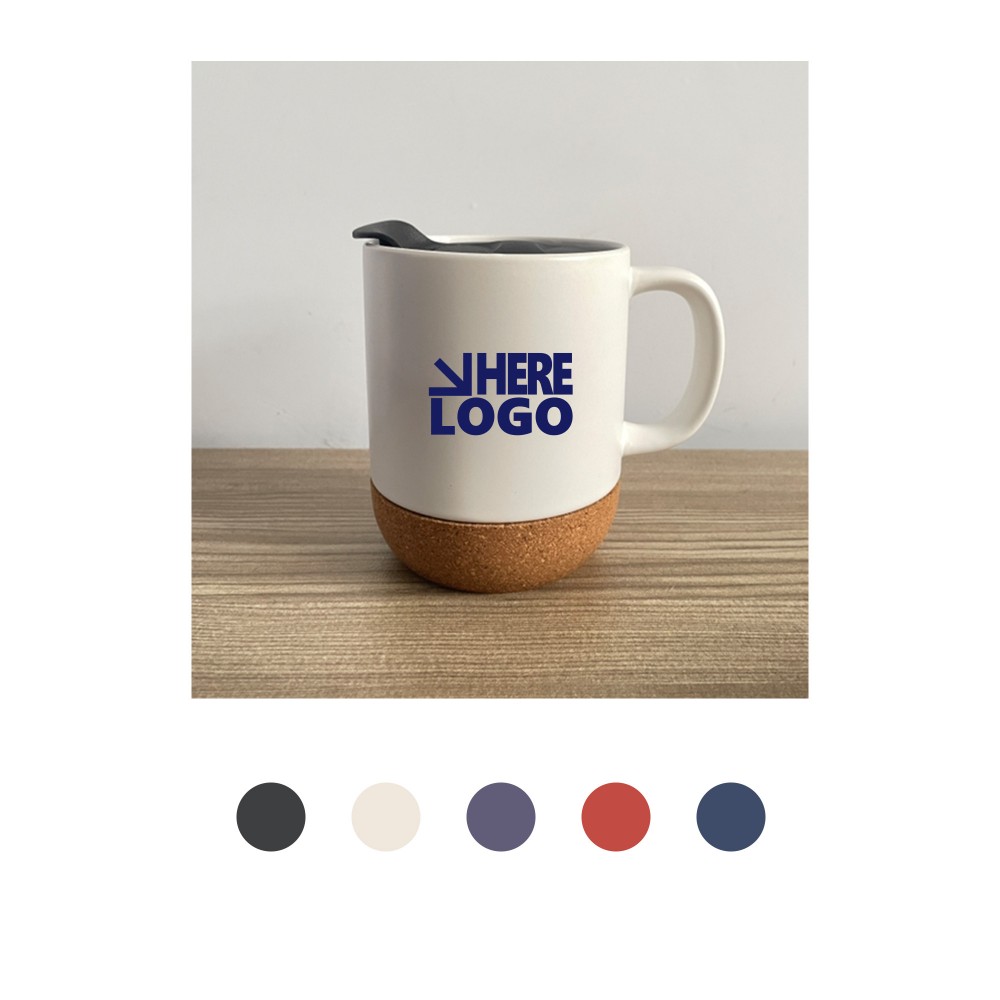 Cork Base Ceramic Mug With Lid MOQ 100pcs with Logo