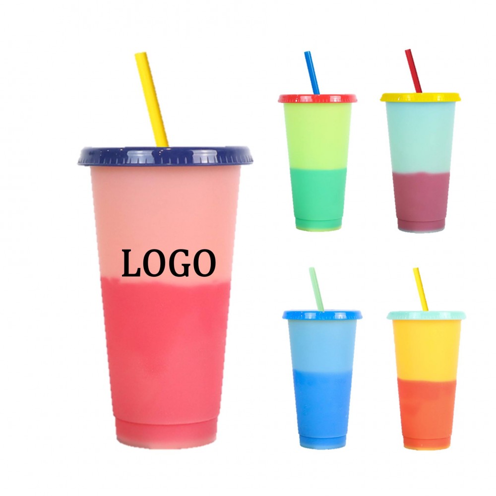 Logo Branded 24oz. Color Changing Stadium Cup With Straw And Lid