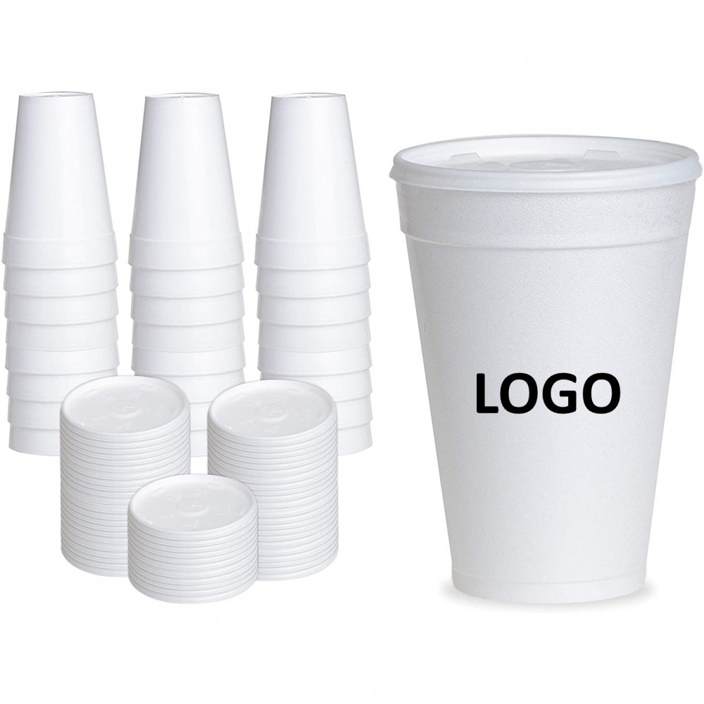 Tall White Styrofoam Coffee Cup with Logo