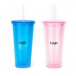 Double Wall Glitter Tumbler with Lid and Straw with Logo