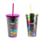 Customized Double Wall Glitter Tumbler with Lid and Straw