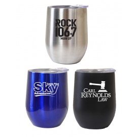 12 Oz. Double Wall Stainless Steel Vacuum Insulated Wine Cup with Logo