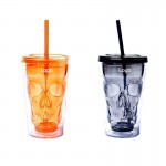 Double Wall Skull Shape Tumbler with Lid and Straw with Logo
