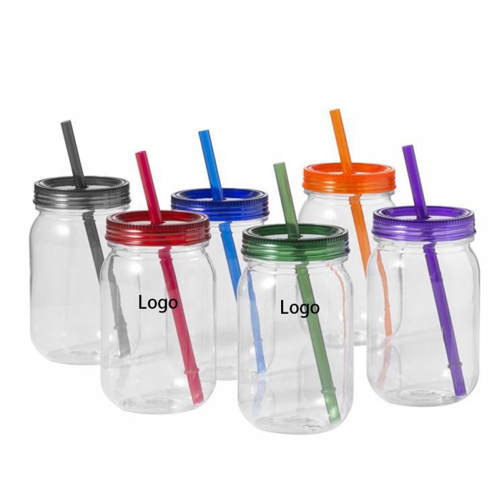 Clear Plastic Mug with Lid and Straw with Logo
