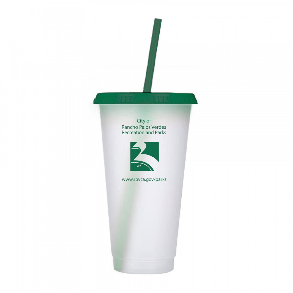 Reusable Plastic Tumbler with colored lid & Straw with Logo